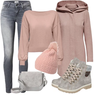 Outfit s Růžová/Hnědá/Fialová Zimní Kabát Vlněný kabát/Lodenový kabát/Pletený Kabát/Kabát s Kapucí/Pletený Fleecový Kabát/Kašmírový Kabát/Vlněný Fleecový Kabát Only "Trendový zimní vzhled"