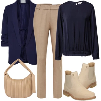 Outfit s Béžová/Hnědá/Khaki Kozačka Chelsea Boty/Kožená bunda/Gumová Kotníková Bota/Plochá Kotníková Bota Panama Jack "Trendový zimní vzhled"