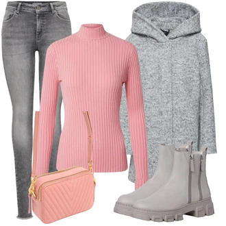 Outfit sa Pink/Crvena/Svjetlosiva Kaput od Vunenog Flisa/Pleteni Kaput/Kaput od Flisa/Kaput od Tvida/Scuba Kaput/Pleteni Flis Kaput/Sako Kaput/Usko Krojena Kaputa/Kratki Kaput Only "Udoban zimski outfit"