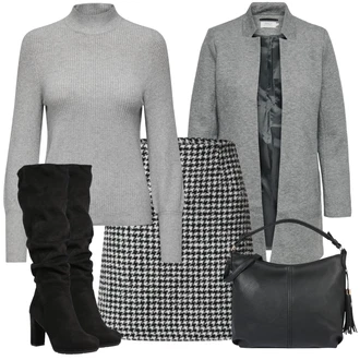 Outfity na zimu Áčkového Střihu s Hnědá/Bílá/Krémová/Fialová Edited "Zimní Outfit"Look: Áčkového Střihu, Francouzské, Moderní, Kancelář, Univerzitní
