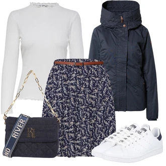 Stan Smith Outfit s Modrá/Světle modrá/Krémová/Tmavě modrá/Bílá Úzká teniska/Kožené tenisky/Nízká Teniska/Vintage teniska Adidas Originals "Zimní Outfit"