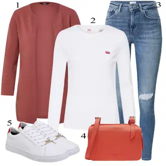 ľahký Outfit sa Bijela Zamotana Majica/Majica S Visokim Okovratnikom/Obični top/Majica s 3/4 rukavima/Majica i top/Košulja top/pletena košulja/Duga košulja/Skraćena Majica levi's ® "Tvoj otmjeni outfit"