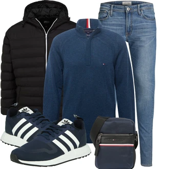 Outfit mit Dunkelblau/Hellblau Sommer Sneaker/Schmaler Sneaker/Walkingschuh/Schnürschuh/Sneaker Low/Winter Sneaker/Freizeitschuh/vegane schuhe/Schuh Ohne Schnürsenkel Adidas Originals "Winter Outfit"