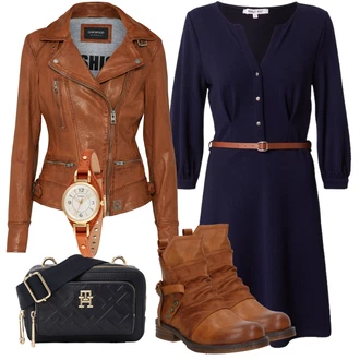 Outfit s Tmavě Modrá/Modrá Košilové šaty/Šaty s Páskem About You "Zimní Outfit"