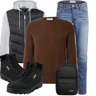Outfit mit Braun/Orange/Dunkelbraun Wollpullover/Einfacher Pullover/Basic Pullover/FeinStrickpullover/Kaschmir Pullover/Strickpullover DAN FOX APPAREL "Winter Outfit"