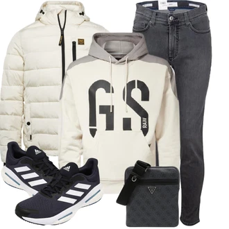 Winter Outfits Vintage mit Grau/Dunkelgrau/Schwarz Mannstasche Guess "Winter Outfit"Look: Classic, Extravagante, Premium, Coole, Vintage