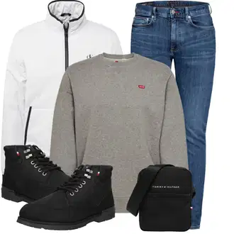 Outfit mit Blau/DunkelBlau/HellBlau Hose Große Größe/Slim Fit Jeans/Leder Schuhe/Low Rise Jean/Lederjacke/Sportschuhe/Regular-Fit Jeans/Push up Jeans/Knöchelstiefel/Winterjacke/Tapered-Jeans/Low Waist Jean/Damen 7/8-Länge Jeans/Schlupfjeans Tommy Hilfiger "Winterlicher Look"