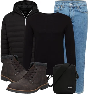 Mit Absatz Outfit mit Schwarz/Dunkelbraun/Braun Klassischer Stiefel/Flache Stiefelette/SchnürStiefelette/Gefütterte Stiefelette/Winter Stiefelette/Winterschuh Rieker "Winterlicher Look"