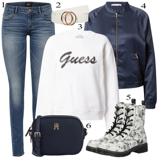 Outfit sa Siva/Crvena/Srebro/Bijela Čizmica Gležnjača na Vezanje/Borbena Čizma/Čizma s Platformom na Vezanje/Ravna Gležnjača Dockers by Gerli "Tvoj otmjeni outfit"