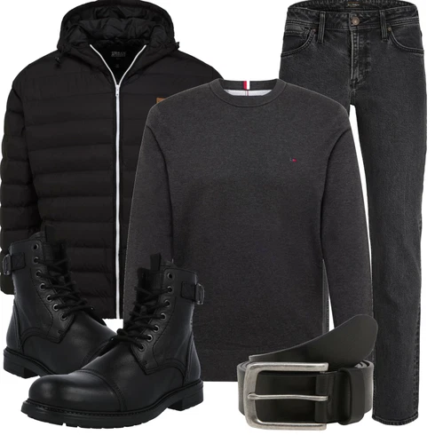 Schwarz/Dunkelgrau/Grau/Hellgrau Slim Fit Jeans/Tapered-Jeans/Winterjacke/ThermoJeans/Straight Leg Jean/Dad Jeans/Regular-Fit Jeans/Leder Schuhe/Lederjacke/Sportschuhe/Damen 7/8-Länge Jeans Jack & Jones kombinieren