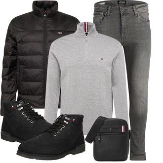 Elegant Outfit mit Grau/Hellgrau/Dunkelgrau Lederjacke/Thermojeans/Slim Fit Jeans/Leder Schuhe/Damen 7/8-Länge Jeans/Jeans mit Schlitz/Knöchelstiefel/Cropped Jeans/Tapered-Jeans/Push up Jeans/Winterjacke Jack & Jones "Winterliches Freizeit Outfit"Look: Uni, Old Money, Schlichte, Vintage, Elegant, Coole, Classic, Smart Casual, Schön