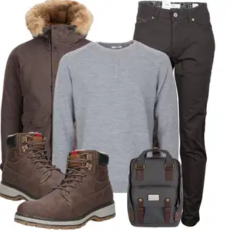 Winter Outfits Vintage mit Dunkelgrau/Grau/Dunkelgrün Doughnut "Winterliches Freizeit Outfit"Look: Uni, Vintage, Premium, Smart Casual