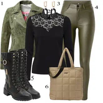 Kombinacije za zimu Gotički sa Crna/Zeleno Čipkasti Top/Party Top/Gornja majica VERO MODA "Tvoj otmjeni outfit"Look: Gotički, Old Money, Prekrasan, Francuske, Elegantan, Ured