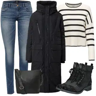 Outfity na zimu Pruhovaný s Hnědá/Krémová/Tmavě modrá/Béžová/Bílá Only "Zimní look"