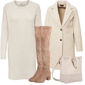 Outfity na zimu Ke kolenům Viskóza s Béžová/Bílá/Krémová/Hnědá/Khaki Dlouhé pletené šaty/Pouzdrové Šaty S Dlouhým Rukávem/Svetrové Šaty/Zimní Pletené Šaty Only "Zimní look"