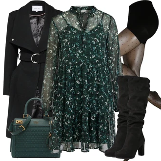 Puntíkatý Outfit s Tmavě šedá/Khaki/Béžová/Růžová/Šedá/Zlatý Punčocháče/Třpytivý punčocháč/Punčocháče Velká Velikost MAGIC Bodyfashion "Zimní look"