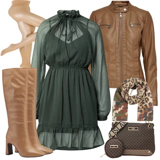 Dlouhé Outfit s Tmavě zelená/Zelená Průhledné šaty/Šifonové Šaty/Šaty Niki/Šaty s dlouhým rukávem/Halenkové Šaty/Šaty Ze Síťoviny/Elegantní Šaty/Francouzské šaty/Šaty na Podzim guido maria kretschmer women "Zimní look"