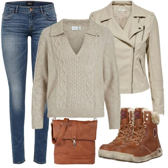 Polo-límec Outfit s Béžová/Hnědá/Khaki Svetr s copánkovým vzorem/Vlněný Svetr/Norský Svetr/Vintage svetr/Svetr Niki/Zimní Svetr/Pletený Svetr/Mohair Pullover/Kašmírový Svetr/Svetr Carmen Vila "Zimní look"