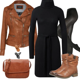 Outfity na zimu Ke kolenům Viskóza s Černá Šaty S Rolákem/Pletené Šaty/Zimní Pletené Šaty/Svetrové Šaty About You "Zimní look"