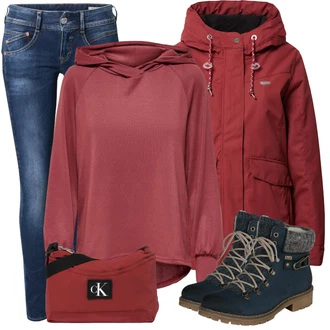 Outfit s Červená/Tmavě červená/Růžová/Vínová Originální Mikina/Svetr S Kapucí/Pletená Mikina s kapucí/Sportovní Mikina/Sportovní Mikina Only "Zimní look"