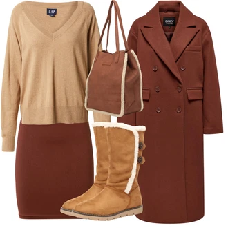 Outfit s Červená/Hnědá/Tmavě červená/Oranžová Přechodový Kabát/Kašmírový Kabát/Midi Kabát/Zimní Kabát Vlněný kabát/Dlouhý Kabát/Vintage Kabát/Vlněný Kabát/Oversize Kabát/Dlouhý kabát/Kabát z Kabanosu/Trenčkot Only "Zimní look"