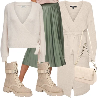 Outfity na zimu s Šedá/Béžová/Bílá/Krémová/Hnědá Móda Pro Plnoštíhlou Pletenina veľkej veľkosti Only "Zimní look"