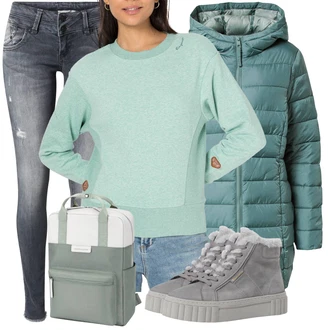 Dlouhé Zima Outfit s Šedá/Tmavě šedá/Světle šedá/Tmavě modrá Kožená bunda/Kožené bundy/Džíny s Nízkým Sedem/Zimní bunda/Motorkářské Džíny/Džíny s Rozparkem/Džíny s Dírou/Džín s Nízkým Pasem/Push up Džín LTB "Zimní look"