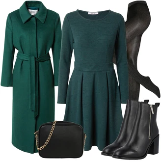 Outfity na zimu s Černá Košilové šaty/Šaty Móda Pro Plnoštíhlou/Šaty s dlouhým rukávem/Šaty s výstřihem About You "Zimní look"
