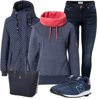 Outfit s Modrá/Světle modrá/Tmavě modrá Větrovka/Tradiční pletená bunda/Bunda s Kapucí/Plachtařská bunda/Outdoorové Bundy/Snowboardová Bund/Funkční Bunda/Nepromokavé Bund/Ripstop bunda Ragwear "Zimní look"