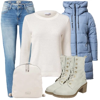 Normální Outfit s Modrá Kabát/Zimní Sukně/Zimní rukavice/Zimní Šaty/Oversize Kabát/Zimní tenisky/Zimní Kalhoty/Zimní Kozačka/Zimní Pletené Šaty/Zimní bota/Zimní čepice/Zimní kotníková bota/Zimní legína Khujo "Zimní look"