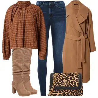 Outfit s Béžová/Hnědá Přechodový Kabát/Vlněný Kabát/Kašmírový Kabát/Vintage Kabát/Oversize Kabát/Lodenový kabát/Zimní Kabát Vlněný kabát/Midi Kabát Sisley "Zimní look"