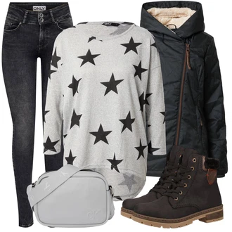 Zima Outfit s Černá/Hnědá/Tmavě hnědá Šněrovací Kotníková Bota/Zimní bota/Zimní kotníková bota/Zimní Kozačka/Kotníková Bota s Podšívkou/Teniska Zimní Tenisky/Klasická kozačka Rieker "Zimní look"