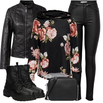 Outfit s Černá Motorkářské Bund/Kožené Bund Bunda z Umělé Kůže/Bunda s Bočním Zipem/Kožená Bomber Bund/Kožené Bund/Motorkářská bunda/Kožená vintage bunda JdY "Zimní look"