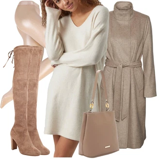 Outfit s Růžová/Béžová/Modrá Punčocháče Wolford "Zimní outfit pro volný čas"