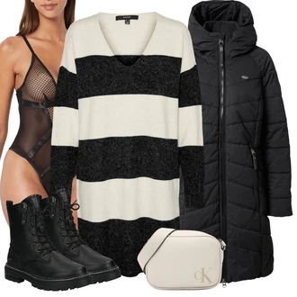 Dlouhé / Maxi Outfit s Šedá Taška Přes Rameno Calvin Klein "Zimní outfit pro volný čas"