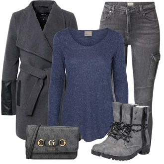 Outfity na zimu Mom s Šedá/Světle šedá/Tmavě šedá Cargo Džíny/Motorkářské Džíny Only "Zimní outfit pro volný čas"Look: Styl, 90tá léta, Mom, Old Money, Venkovní, Pracovní oděvy