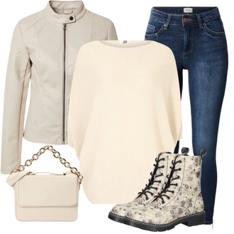 Outfit s Šedá/Hnědá/Béžová Motorkářské Bund/Kožené Bund Bunda z Umělé Kůže/Bunda s Bočním Zipem/Kožená Bomber Bund/Kožené Bund/Motorkářská bunda/Přechodné Bundy JdY "Zimní outfit pro volný čas"