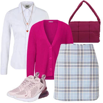 Károvaný Outfit s Šedá/Modrá/Světle modrá 60tého Léta Sukně/Skotská Sukně/Sukně Pro Vysokou Školu/Kostkovaná sukně/90tá Léta Sukně/Krátká Sukně/70tá Léta Minisukně monki "Zimní outfit pro volný čas"