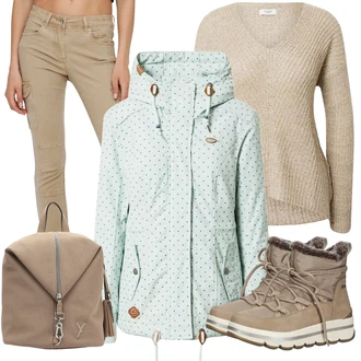 sníh Outfit s Béžová/Hnědá/Khaki Kozačka Boty do Sněhu/Trekingová Bota/Vycpaná Kozačka/Nepromokavá Kozačka/Nepromokavá Bota/Zimní kotníková bota/Kožené pánské obuv/Zimní tenisky Tom Tailor "Zimní outfit pro volný čas"