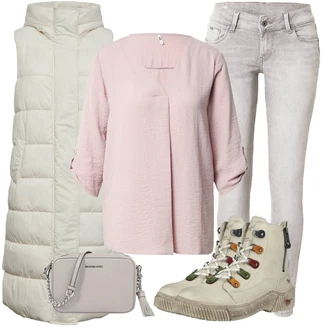 Outfit s Šedá/Růžová/Béžová/Modrá Halenka Dětská hračka JdY "Zimní outfit pro volný čas"