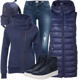 Outfit s Tmavě modrá Originální Mikina/Mikina/Pletená Mikina s kapucí/Sportovní Mikina Alife and Kickin "Zimní outfit pro volný čas"