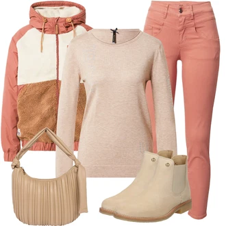 Outfit s Béžová/Hnědá/Khaki Kozačka Chelsea Boty/Kožená bunda/Gumová Kotníková Bota/Plochá Kotníková Bota Panama Jack "Zimní outfit pro volný čas"