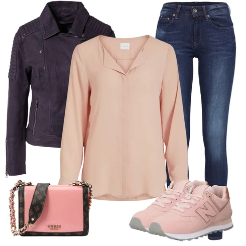 Kombinace Růžová Oversize Halenka/Dlouhá Halenka/Tunikové Tričko/Blůza s knoflíčkem/Halenkový Top/Halenkové Body/Halenka S 3/4 Rukávem/Hedvábná Halenka/Halenka s Dlouhým Rukávem/Slip-on Halenka Vila kombinovat s Tmavě modrá/Modrá Kožená bunda/Slim Fit Džíny/Džín s Nízkým Pasem/Push up Džín/Kožená Pánská Bund/Zimní bunda/Džíny s Nízkým Sedem/Kožené Boty/Termální Džíny G-Star Raw