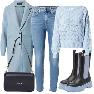Mom Outfit s Světle modrá/Modrá Vlněný Kabát/Kašmírový Kabát/Lehký Kabát/Blazerový Kabát/Zimní Kabát Vlněný kabát/Midi Kabát/Pletený Kabát Only "Zimní outfit pro volný čas"Look: Klasické, Chill, Cool, Business, Mom, Kancelář, Příliš oblečený, Chytrý příležitostný, Univerzitní