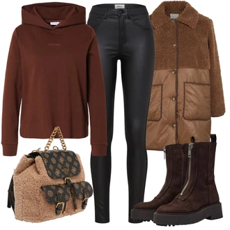 Outfit s Béžová/Hnědá Vintage Bund/Dlouhé bundy/Udržitelná bunda/Plyšová Bund/Prošívaná Bunda/Neobvyklá bunda/Bunda na přetažení přes hlavu/Zimní Bund/Podzimní bunda Object "Zimní outfit pro volný čas"