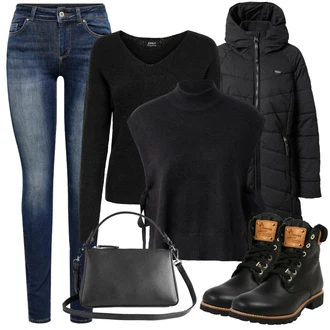 Outfit s Černá Kozačka Šněrovací Kotníková Bota/Vintage Kozačka/Klasická Kozačka/Vintage Kotníková Bota/Bojová Bota/Motorkářská bota/Motorkářská Bota Panama Jack "Zimní outfity"