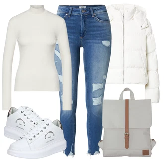 Outfit s Zelená/Světle modrá/Šedá/Bílá/Stříbrný Teniska Kožené Tenisky/Tenisky s Bočním Zipem/Úzká Teniska/Teniska na platformě/Nízká Teniska karl lagerfeld "Zimní outfity"