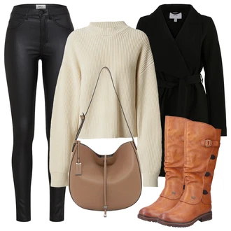 Krátká/mini Outfit s Hnědá Slim Fit Džíny/Taška Přes Rameno/Doplňek Tamaris "Zimní outfity"