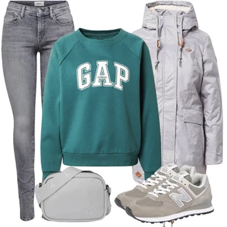 Outfit s Šedá Zimní bota/Teniska/Nízká bota na podpatku New Balance "Zimní outfity"