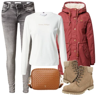 Outfit s Khaki/Hnědá/Béžová Vycpaná Kozačka/Zimní kotníková bota/Zimní Kozačka/Kotníková Bota s Podšívkou/Klasická Kozačka/Šněrovací Kozačka/Trekingová Bota/Bojová Bota/Kožené pánské obuv/Nepromokavá Kozačka Tom Tailor "Zimní outfity"